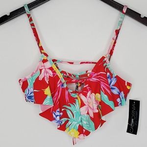 California Waves Tropic Print Flounce Bikini Top